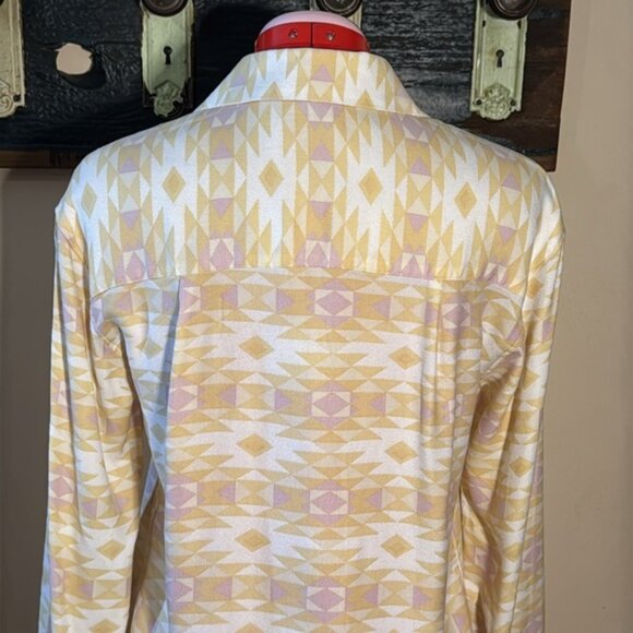 Simons Icone Yellow and Purple Geometric Patterned Button-Up Shirt Size XS - Picture 12 of 15